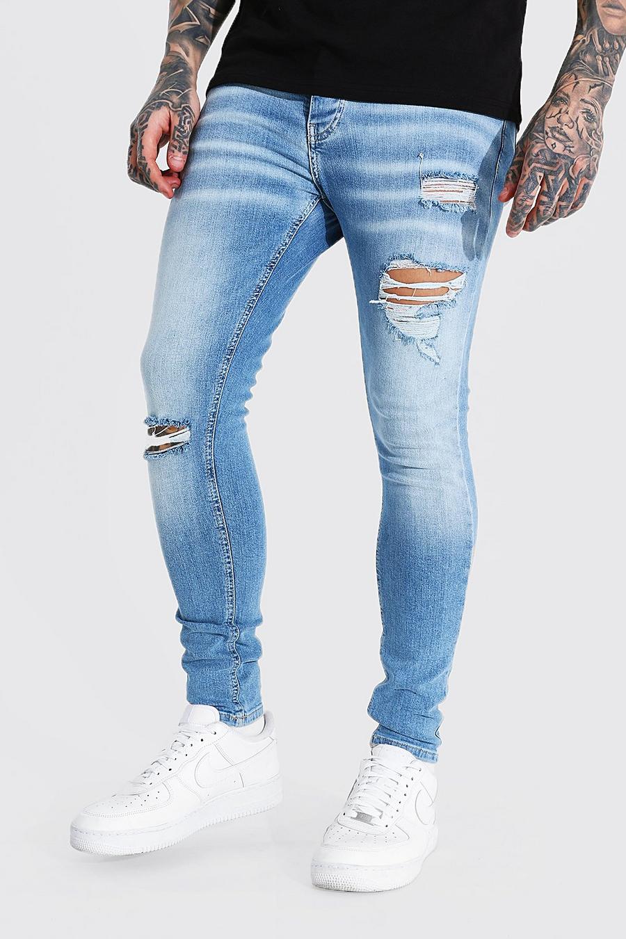 Super Skinny Jeans in Destroyed-Optik mit zerrissenem Knie, Hellblau image number 1