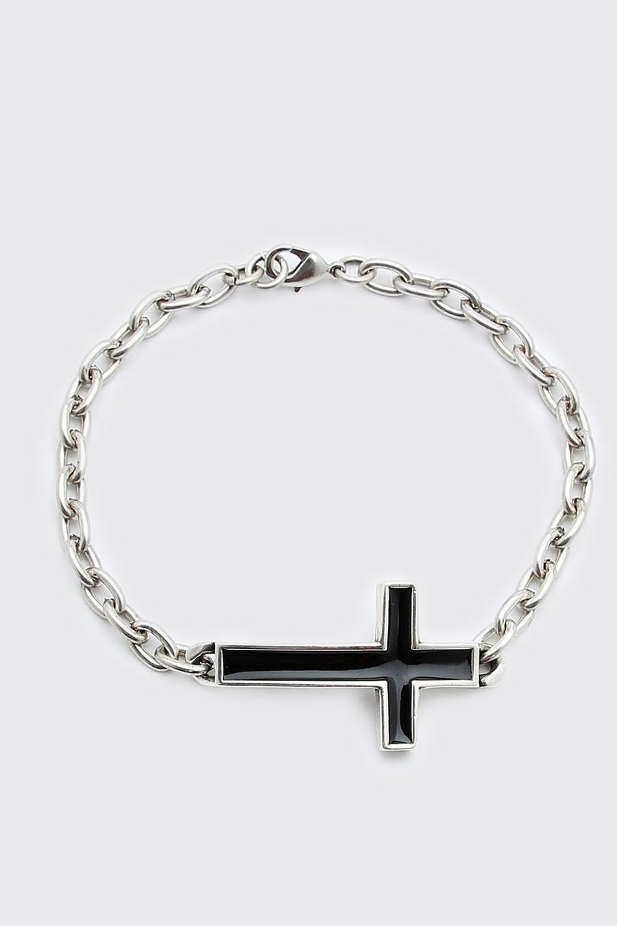 Silver Chain Bracelet With Cross Detail image number 1