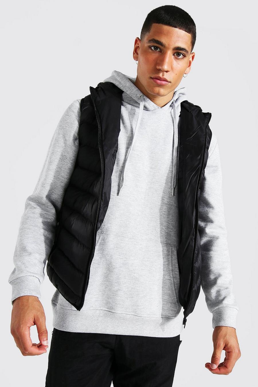 Black Quilted Gilet With Hood image number 1