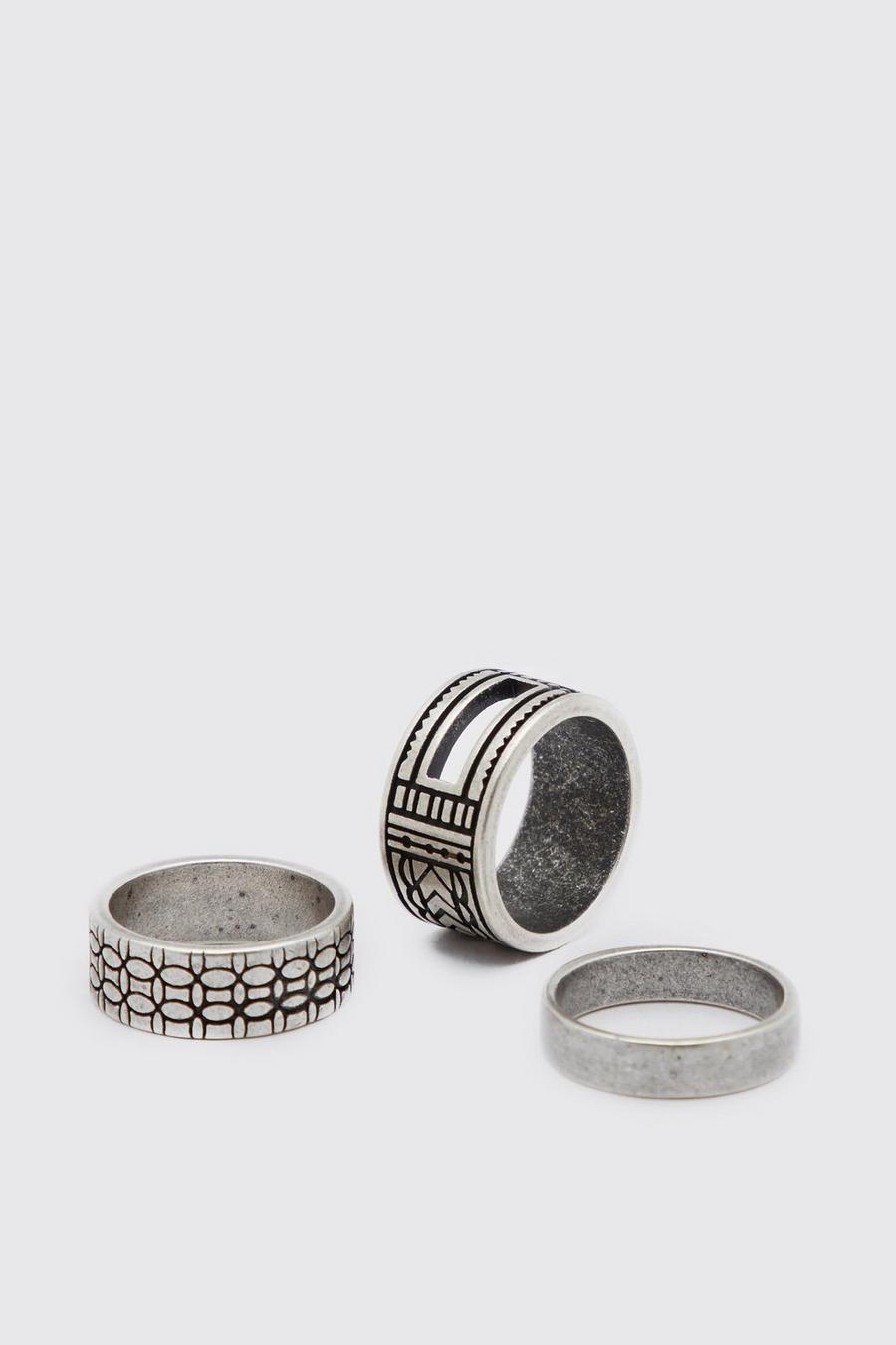 Silver 3 Pack Textured Ring Set image number 1