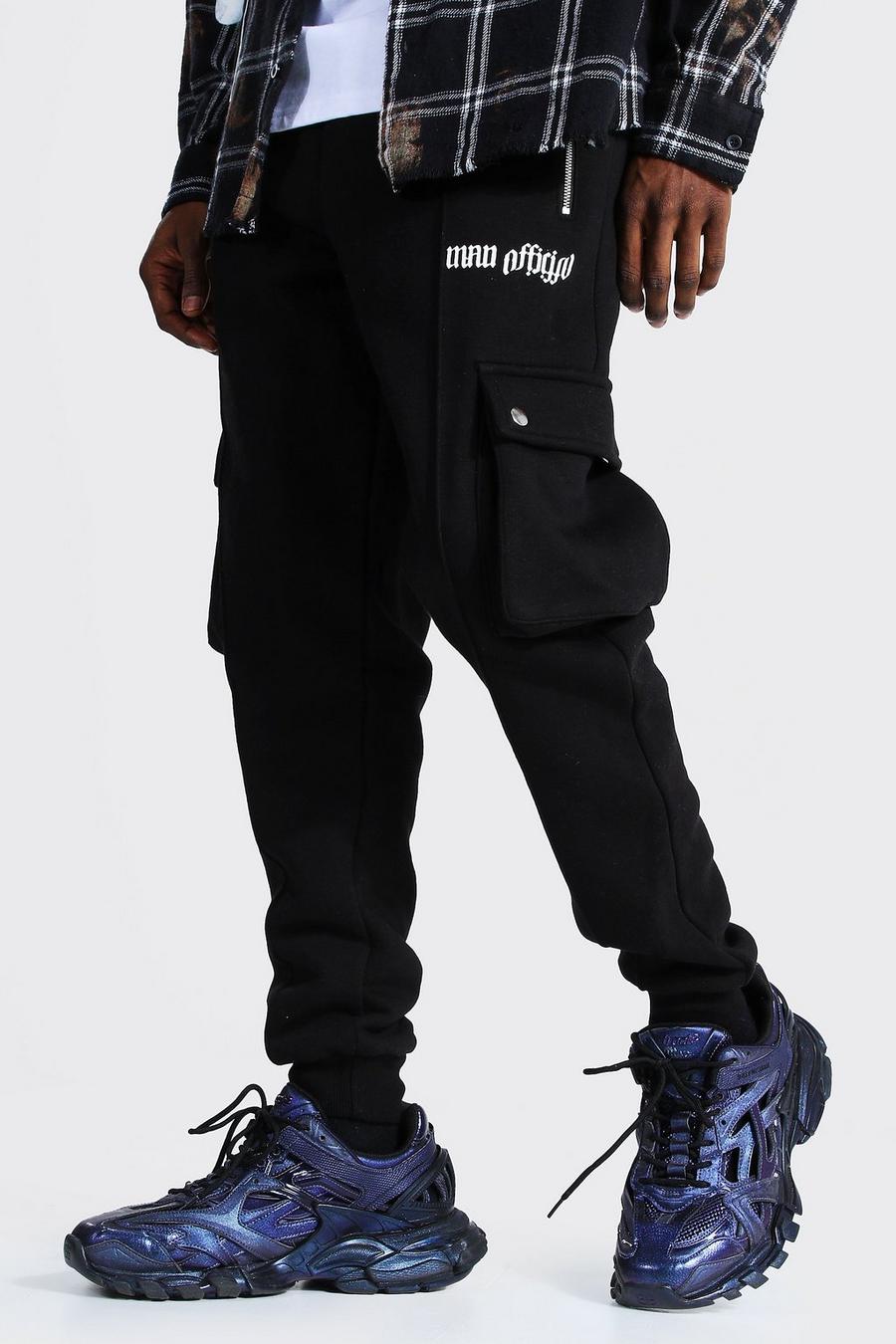 Black Slim Man Official Pintuck Cargo Joggers image number 1