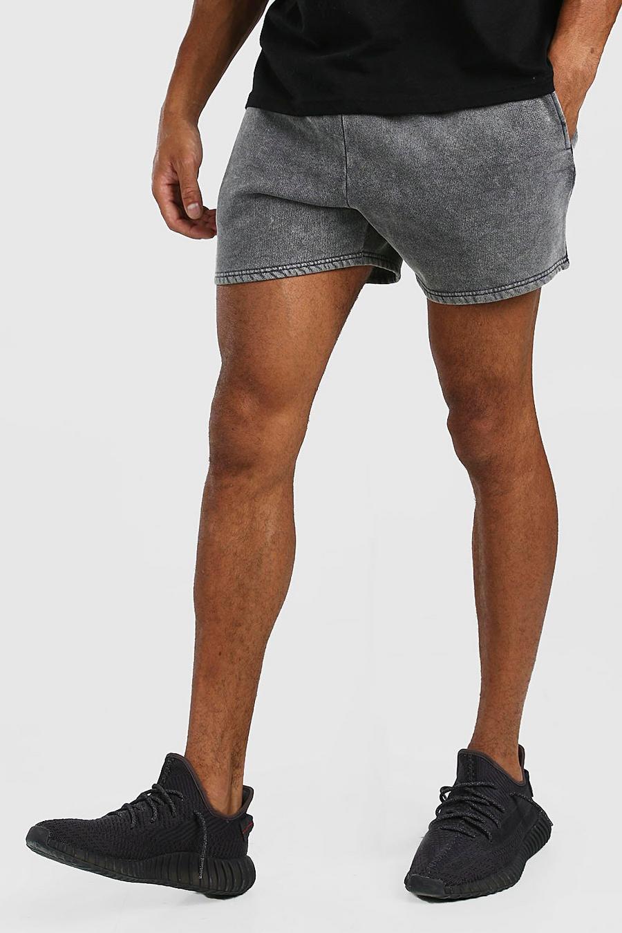 Dark grey Korta shorts i jersey med stentvättad effekt image number 1