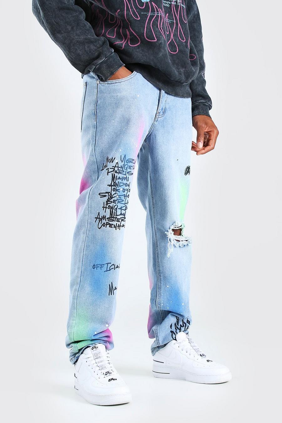 Light blue Relaxed Fit Graffiti Print Chain Jean image number 1