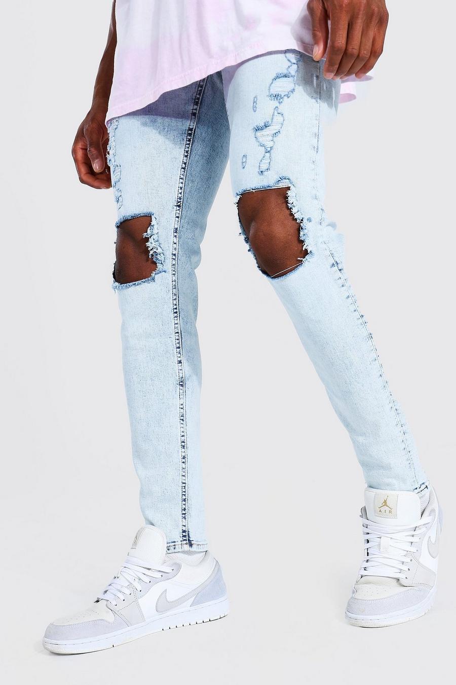 Ice blue Skinny Stretch Busted Knee Distressed Jean image number 1