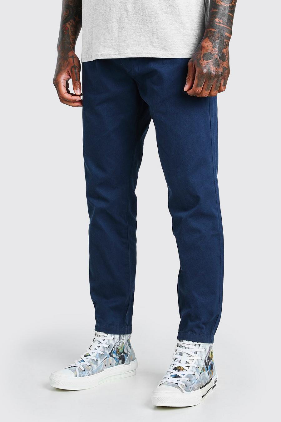 Skinny Fit Chino-Hosen mit elastischer Taille und Bündchen, Marineblau image number 1