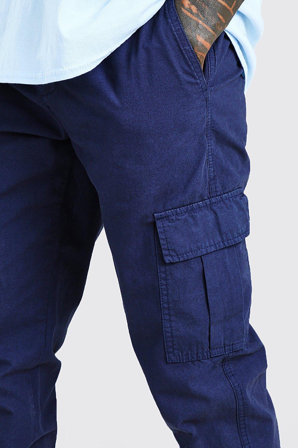 slim fit navy blue cargo pants