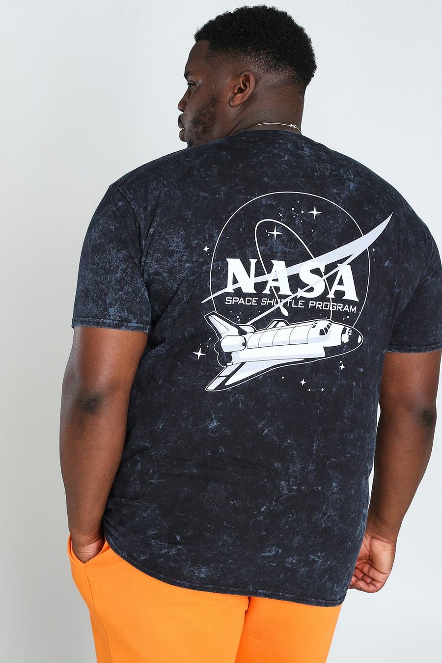 פחם טישרט אסיד ווש עם כיתוב NASA ממותג לגברים גדולים וגבוהים image number 1