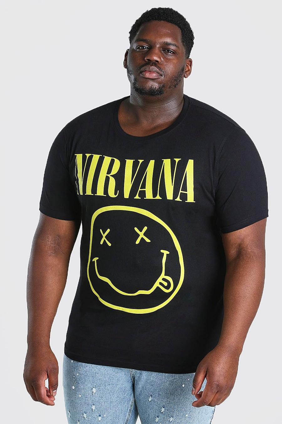 Big & Tall T-Shirt mit lizenziertem Nirvana-Logo, Schwarz image number 1