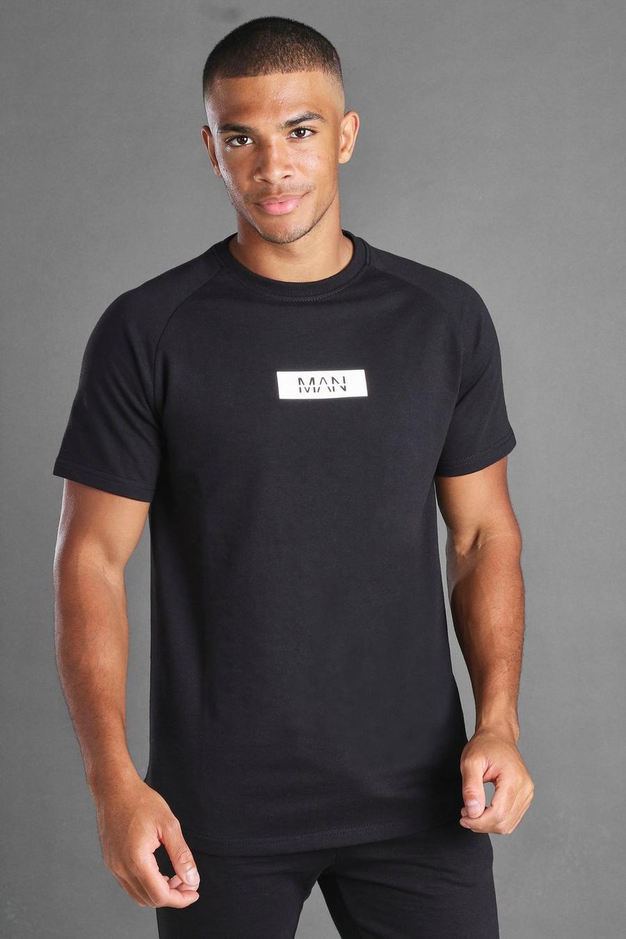 Longline T-Shirt mit Raglanärmeln, reflektierendem Kasten und MAN-Print image number 1