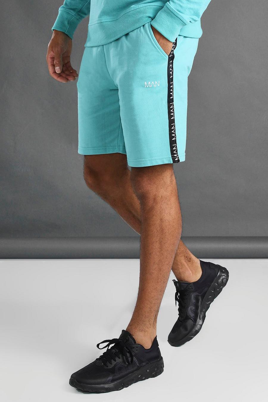 Mittellange MAN Shorts mit Streifen, Aquablau image number 1