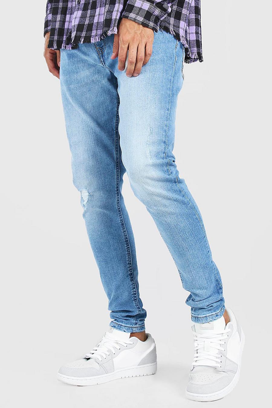 Jeans taglio skinny con abrasioni, Blu medio azul image number 1