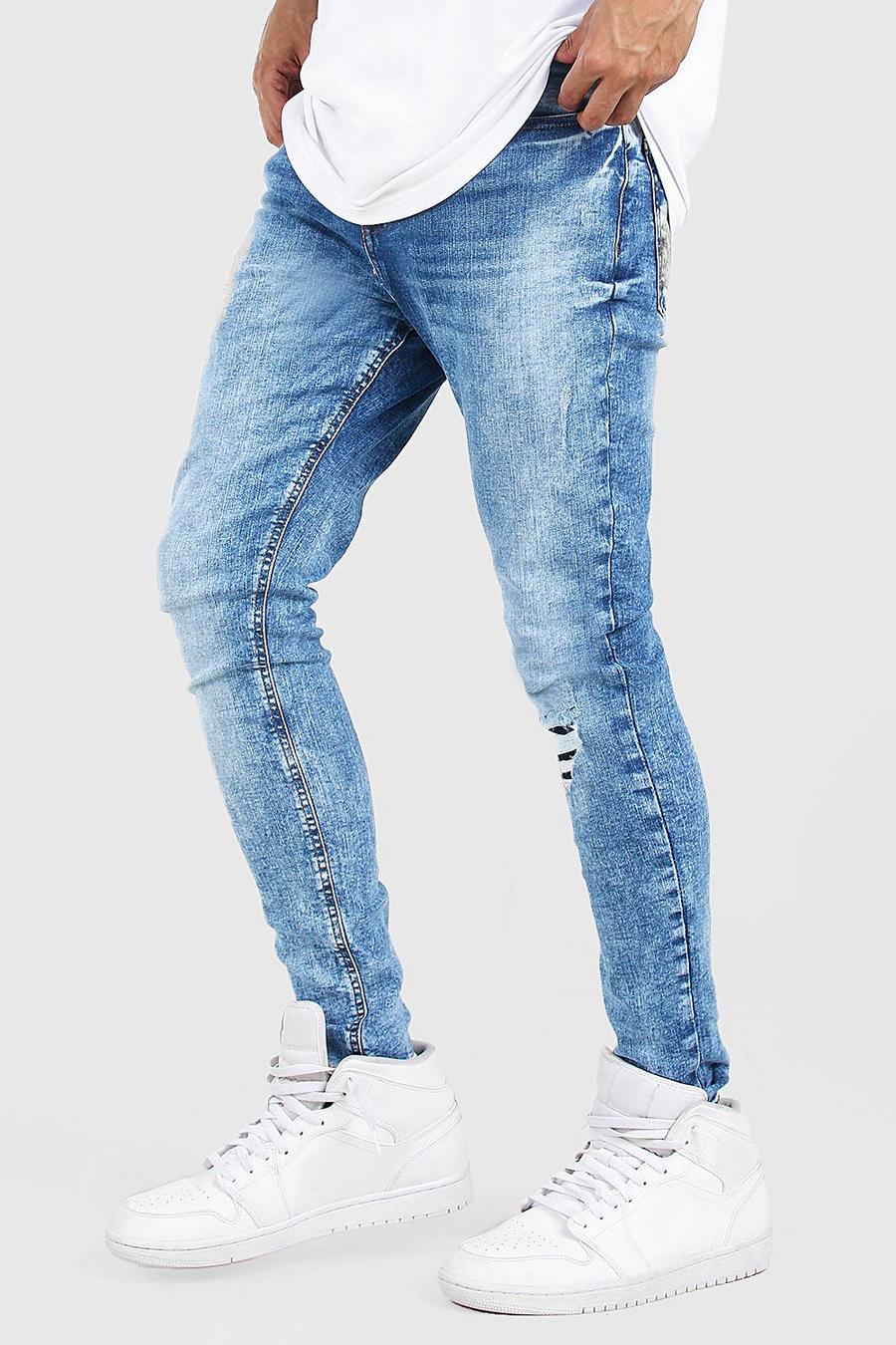כחול משופשף סקיני ג'ינס עם שפשופים image number 1
