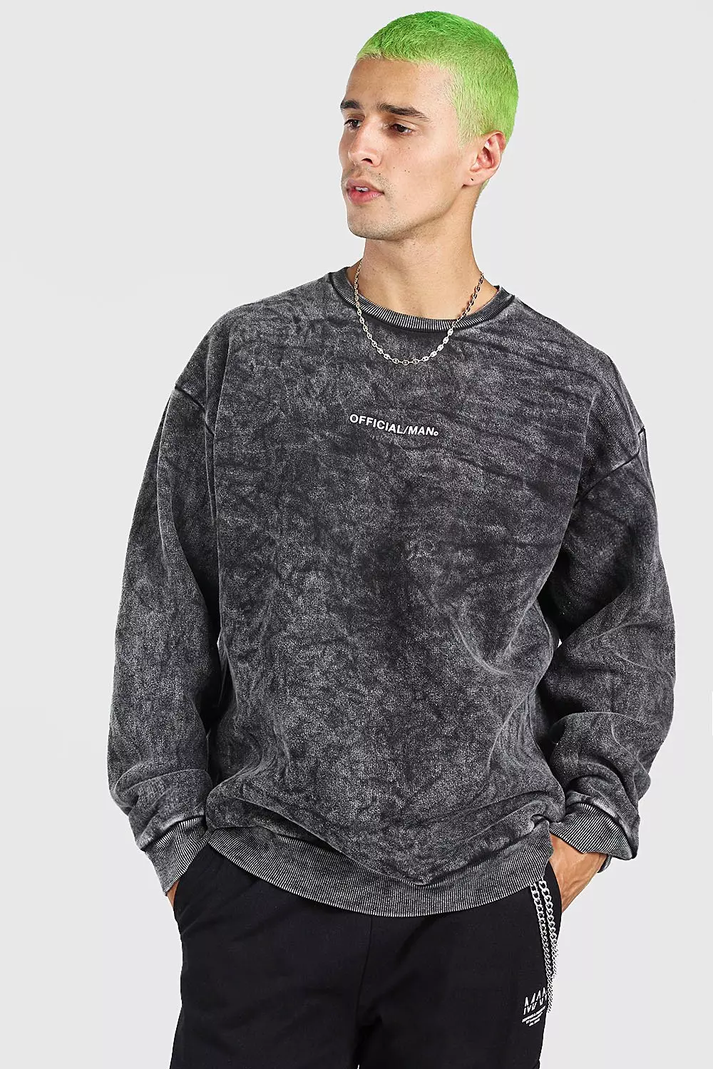 Men's Acid Wash Sweatshirt, Wavy Logo