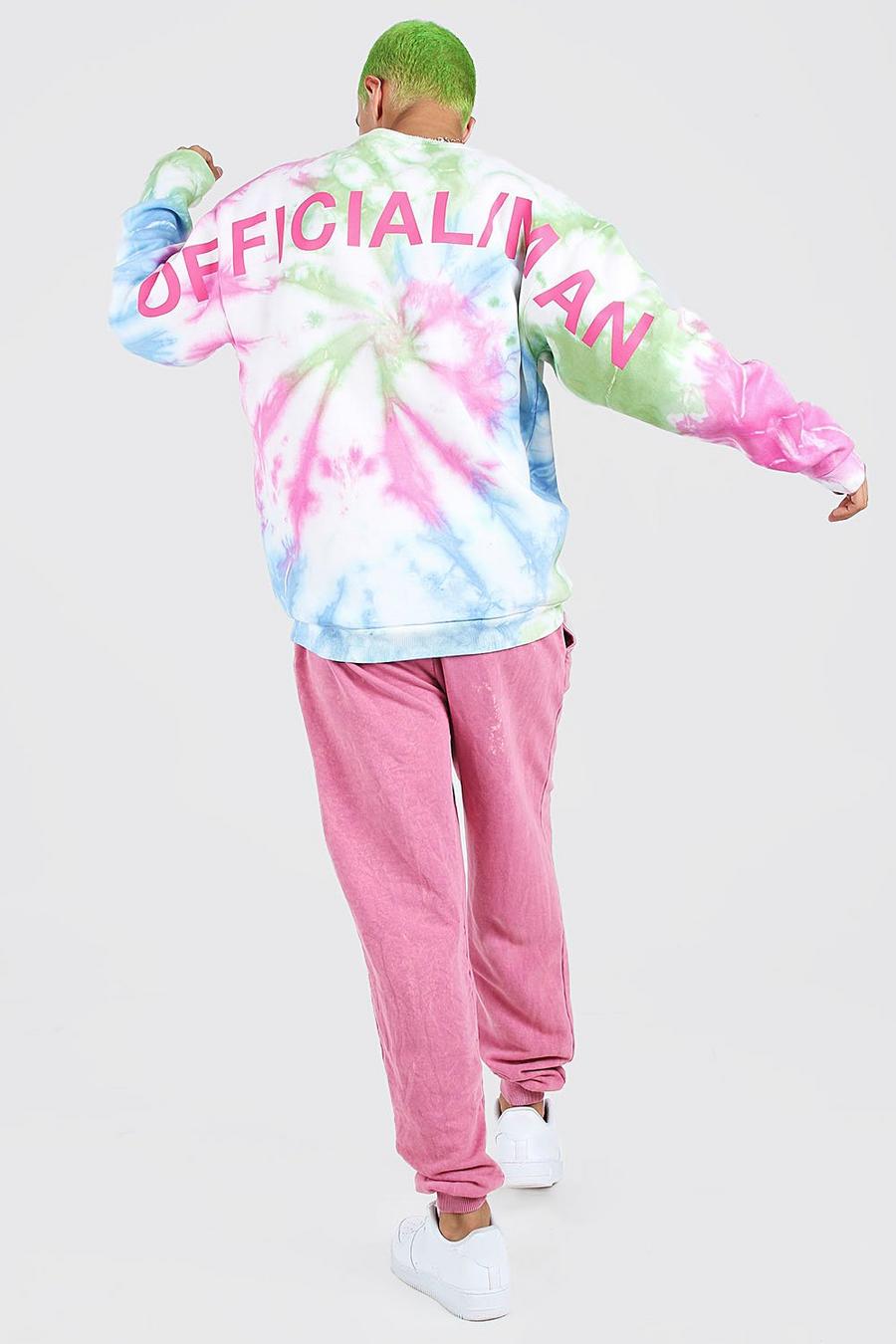Sweatshirt in Übergröße mit Batik-Optik und MAN-Print hinten, Mehrfarbig multi