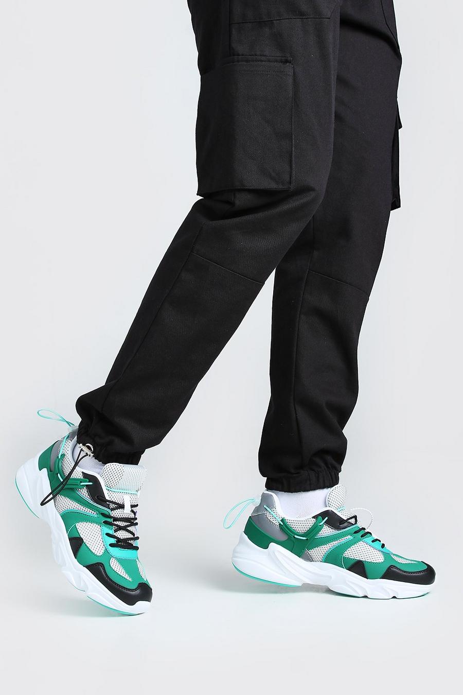 Zapatillas deportivas de malla gruesa con detalle de trenca MAN, Verde image number 1