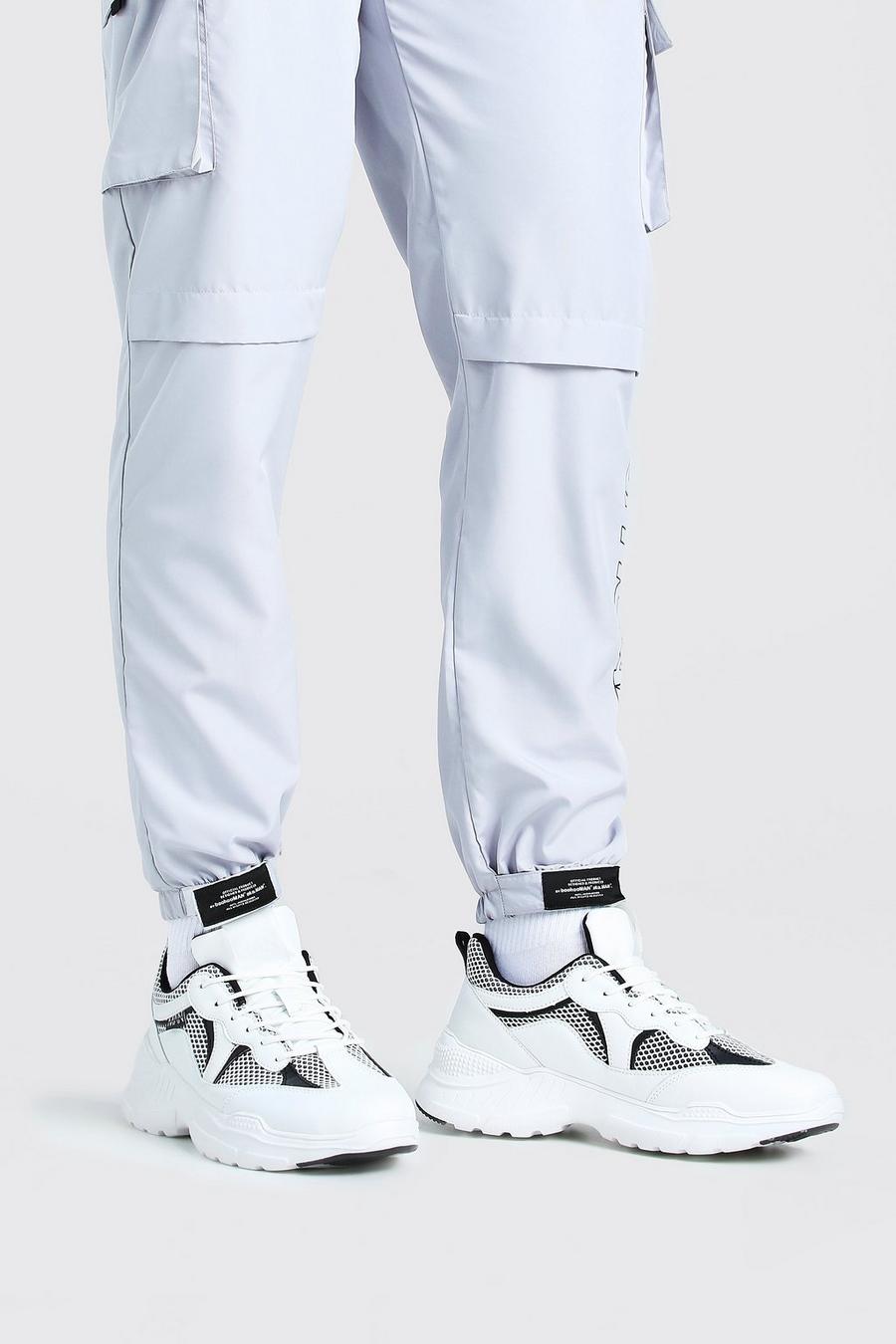 Robuste Sneaker aus Netzstoff mit MAN-Print, Weiß image number 1