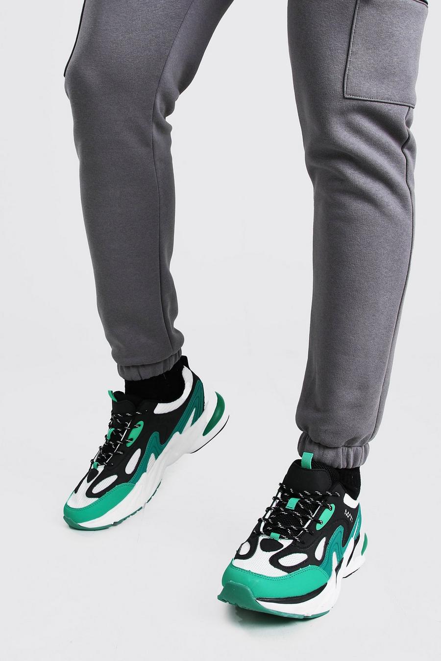 Green Man Branded Chunky Mesh Insert Sneakers image number 1