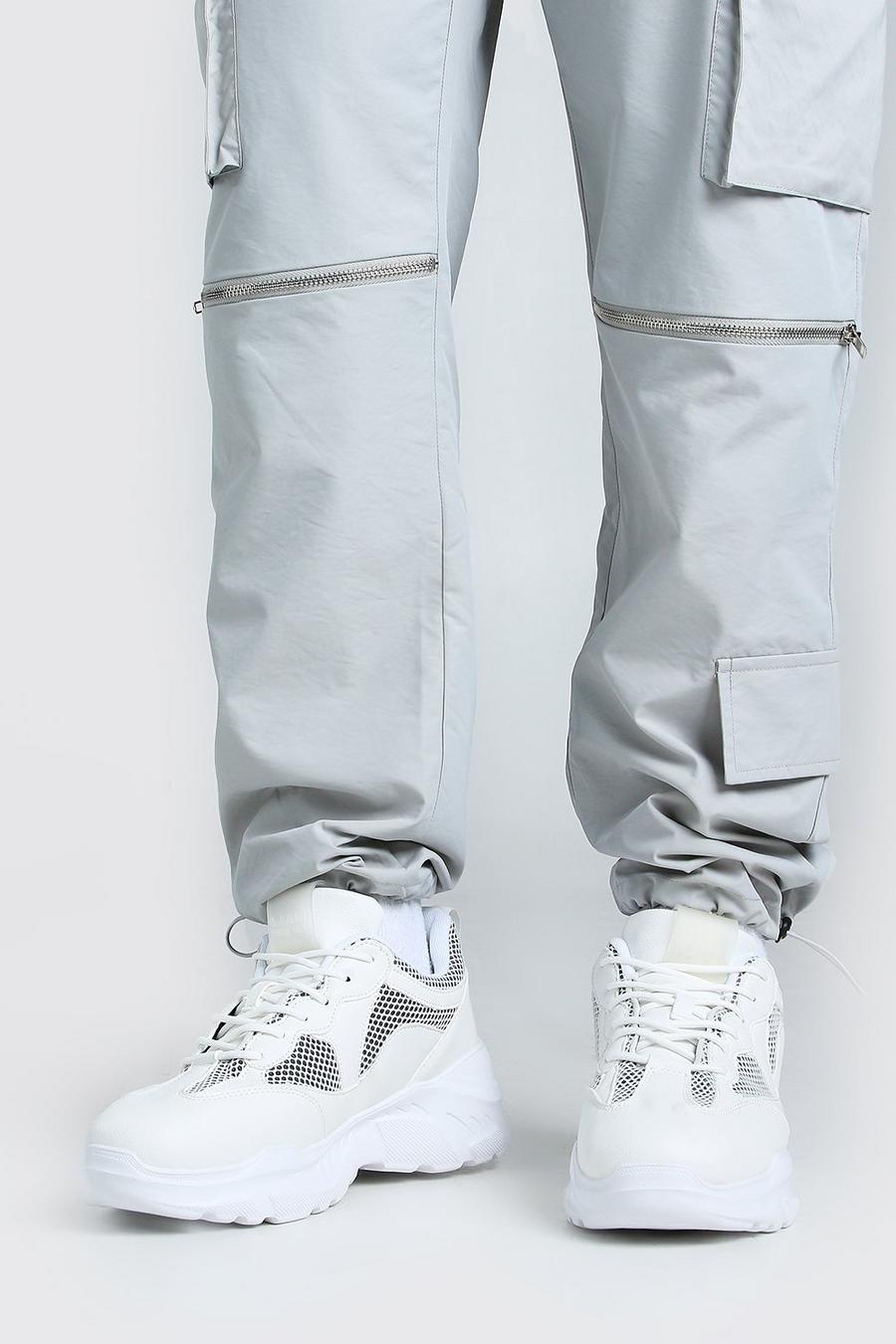 White MAN Chunky sneakers med meshpaneler image number 1