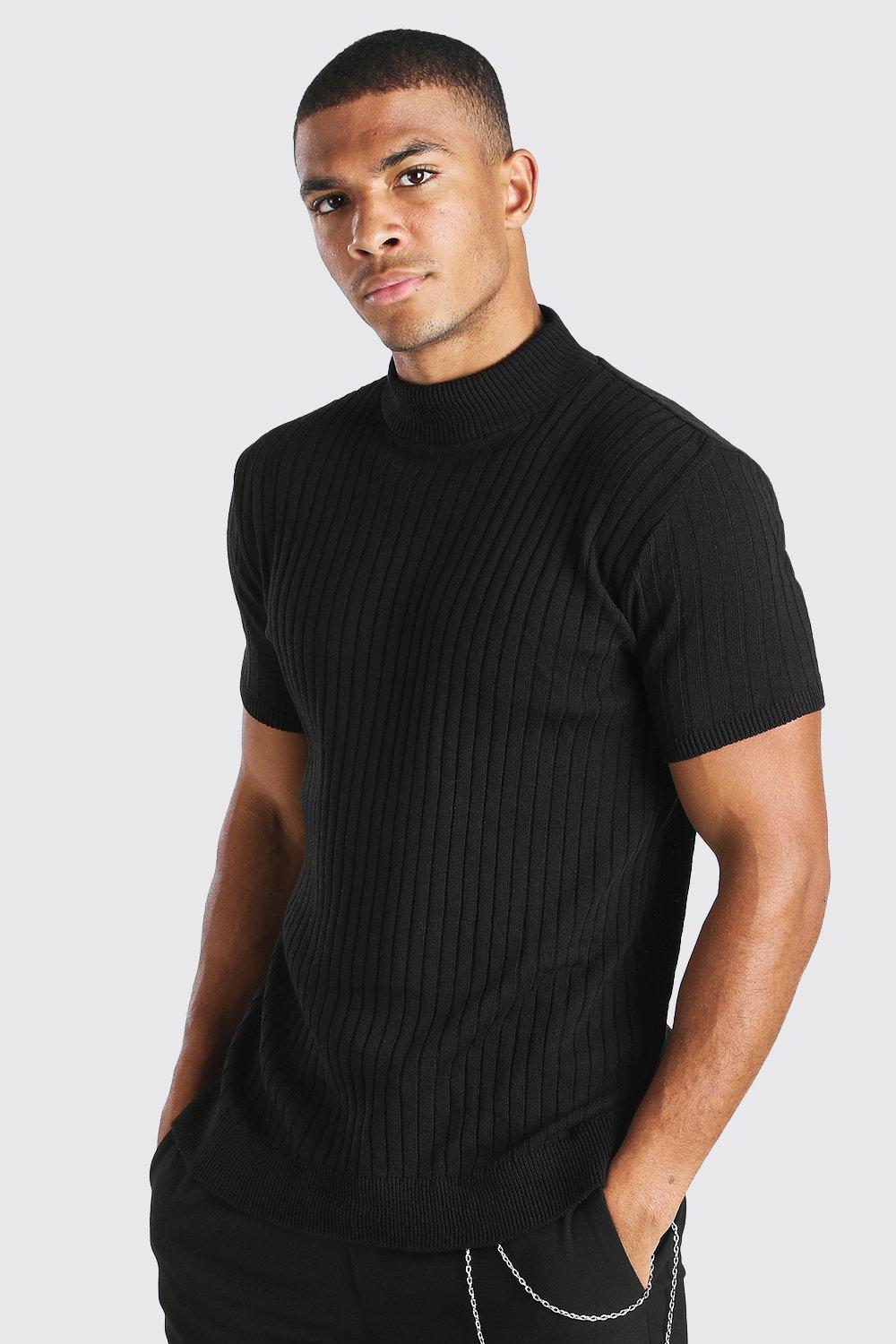 Ribbed Mock Neck T-Shirt