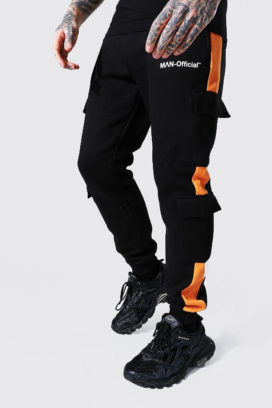Man Official Slim Fit Cargo-Jogginghose, Black image number 1