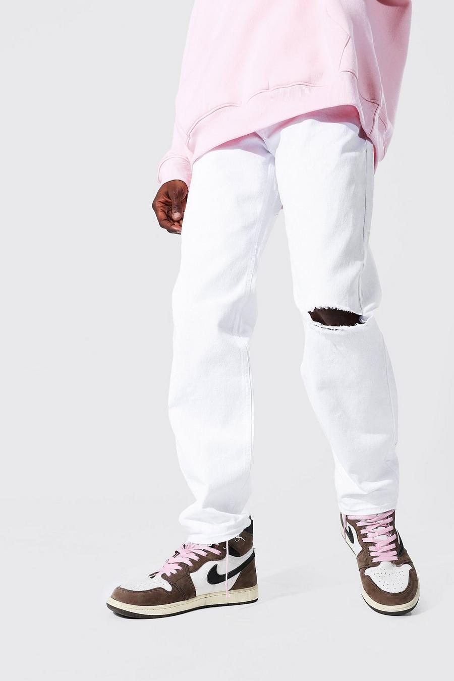 White Slitna jeans med ledig passform image number 1