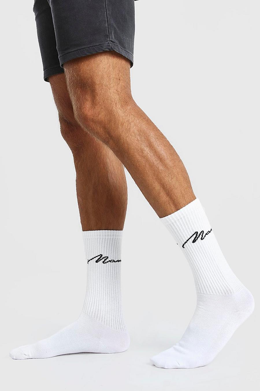 Confezione da 3 paia di calzini sportivi con scritta MAN, Bianco image number 1