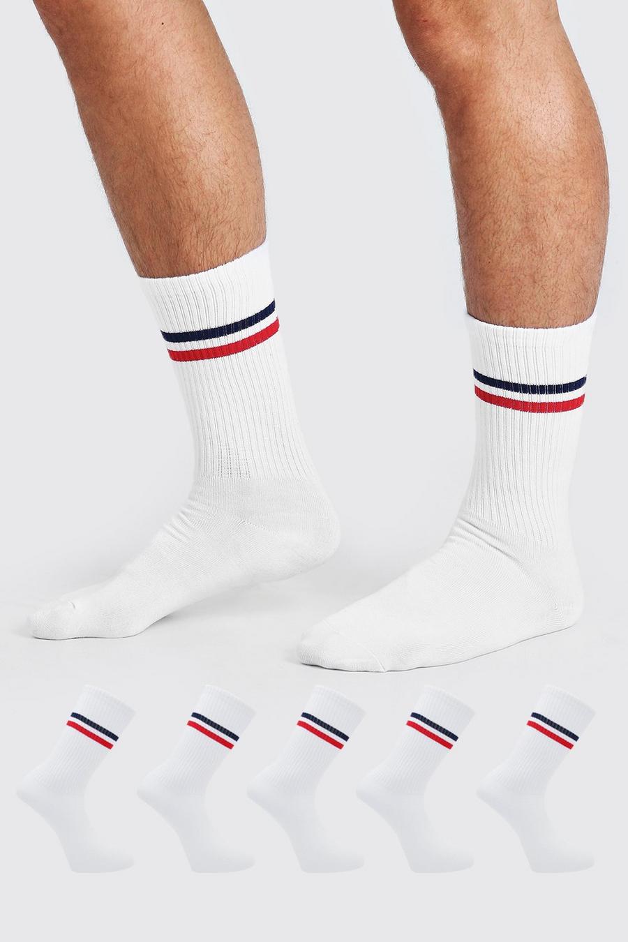 White 5 Pack Striped Sports Socks image number 1