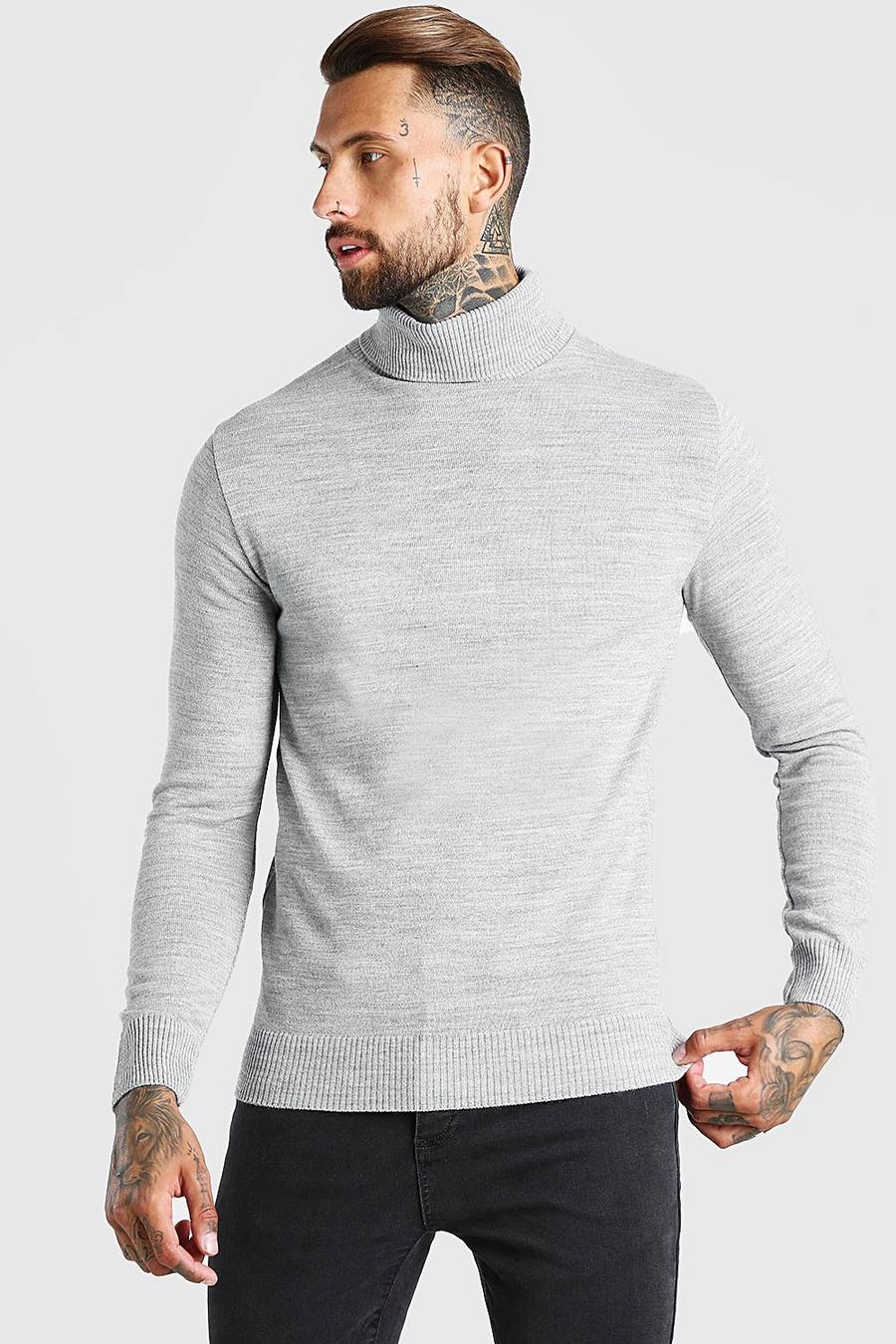 Grey marl Regular Fit Turtleneck Sweater image number 1