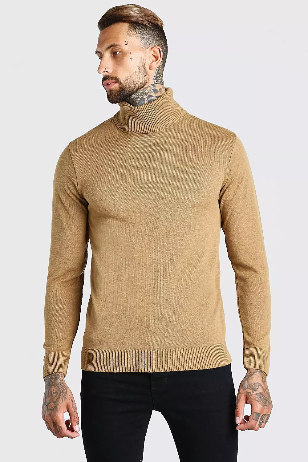 Mens camel clearance roll neck jumper