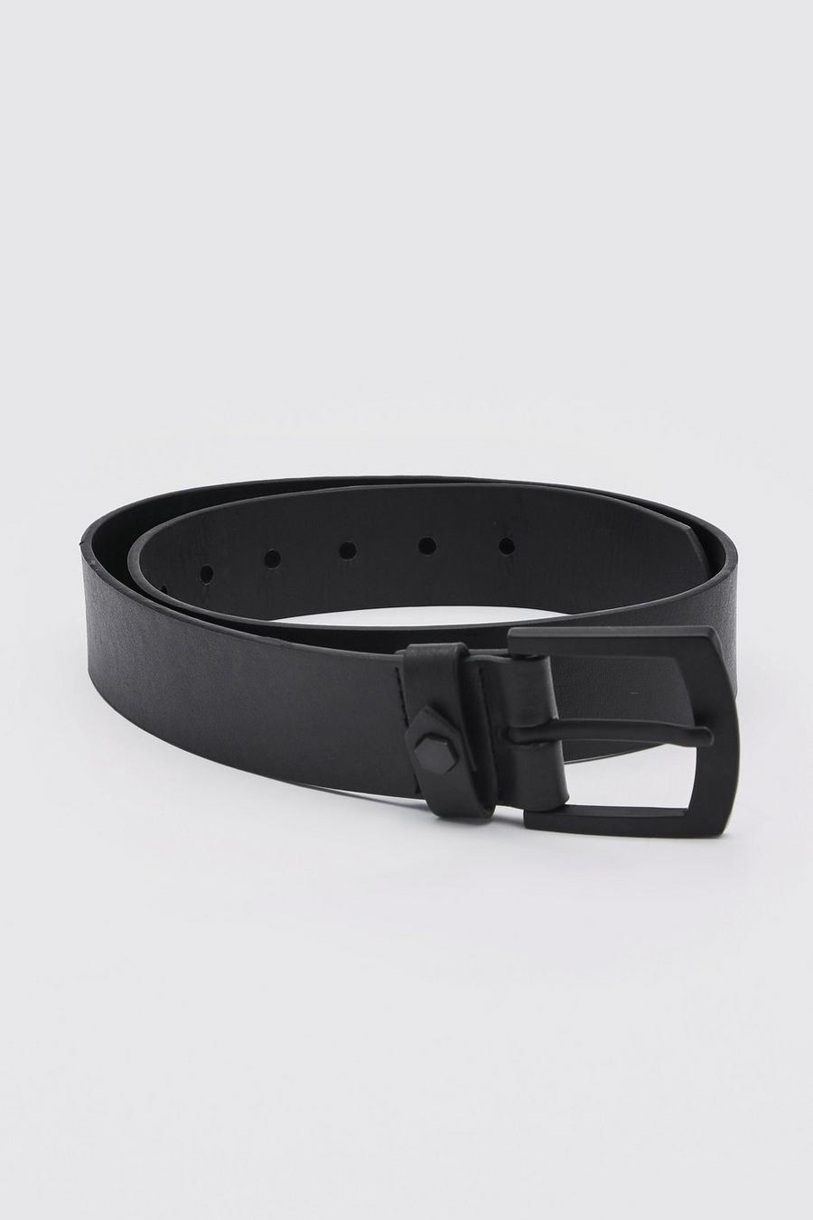 Smart Matte Black Buckle Leather Look Belt image number 1