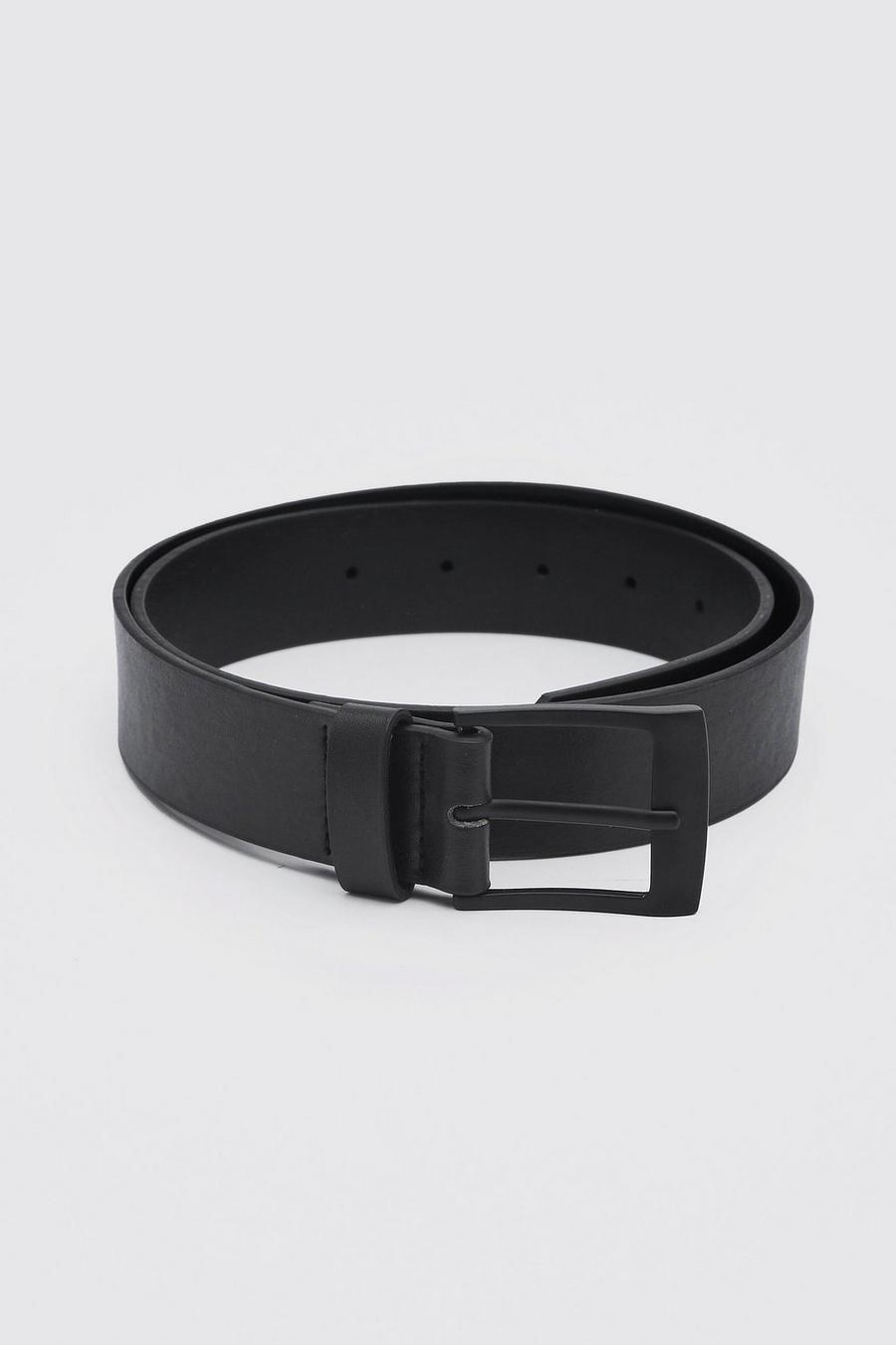 Matte Black Rectangle Buckle Faux Leather Belt image number 1