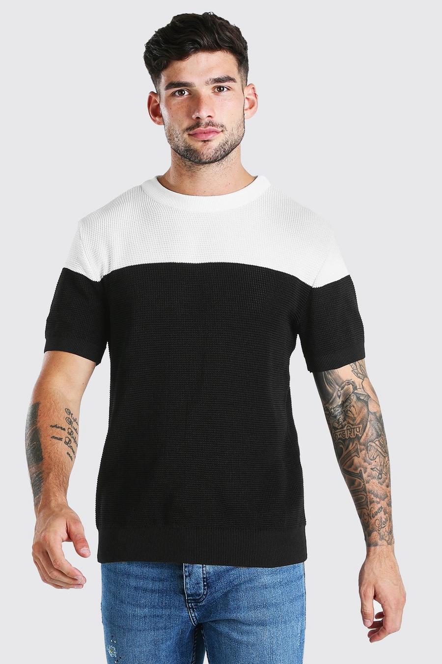 Camiseta marcada de punto jacquard en contraste, Negro image number 1