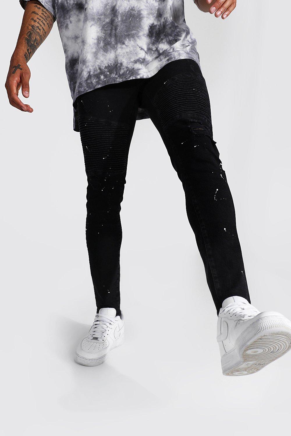 paint splatter biker jeans