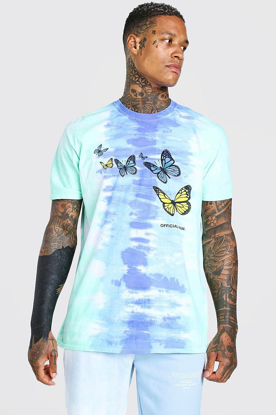 Batik-T-Shirt in Übergröße mit Schmetterlings-Print, Violett image number 1