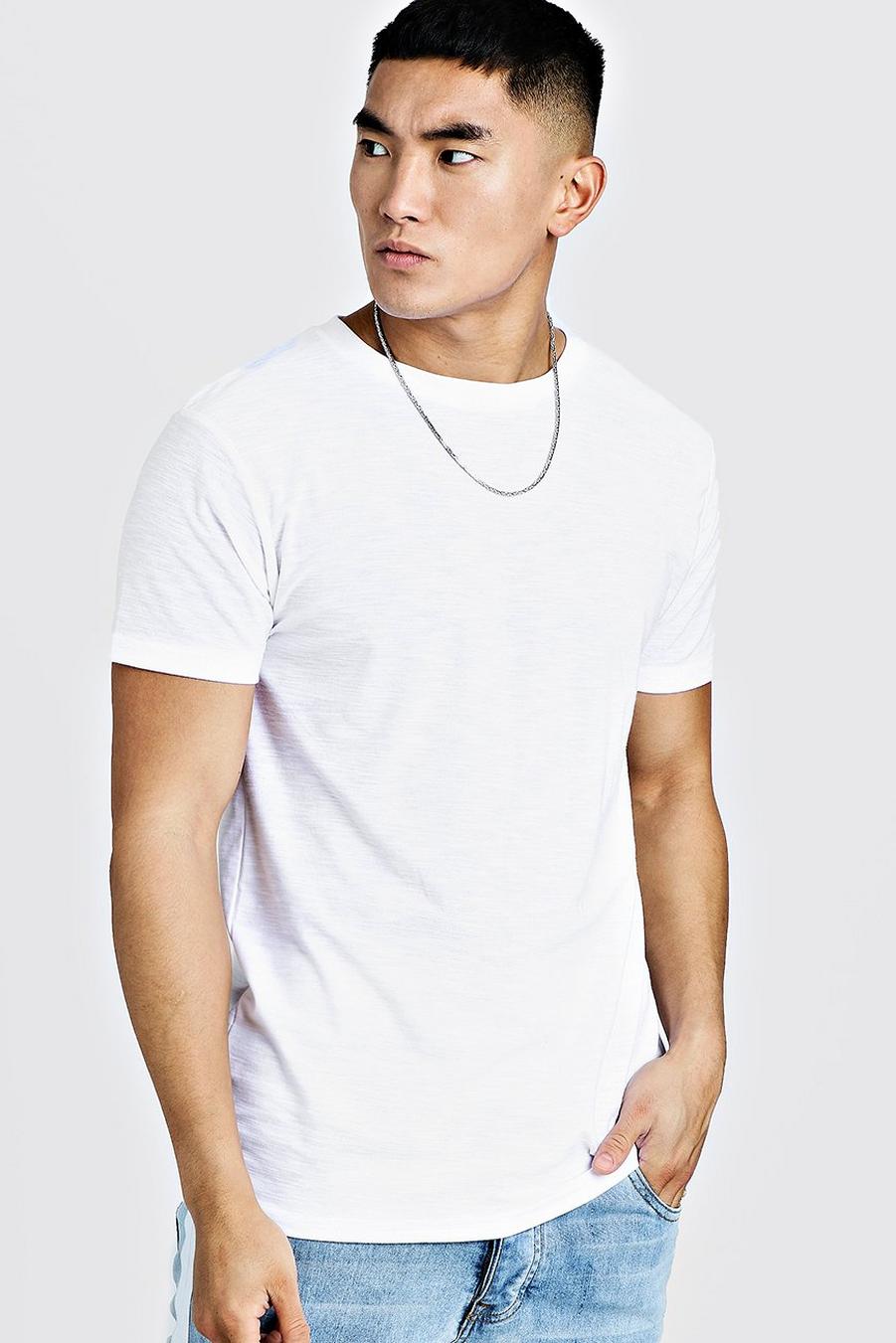 T-shirt basic a girocollo in tessuto stropicciato, Bianco image number 1