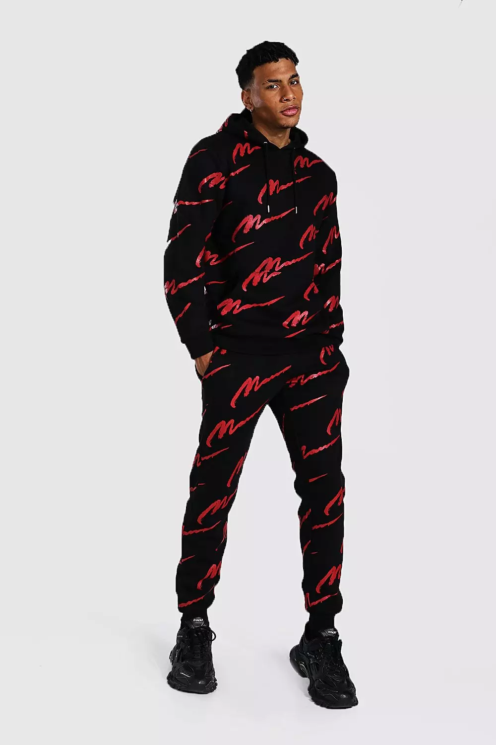 All over man print cheap hooded tracksuit