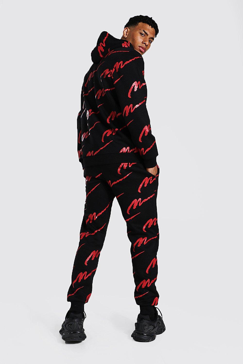 All over man shop printed hooded tracksuit black