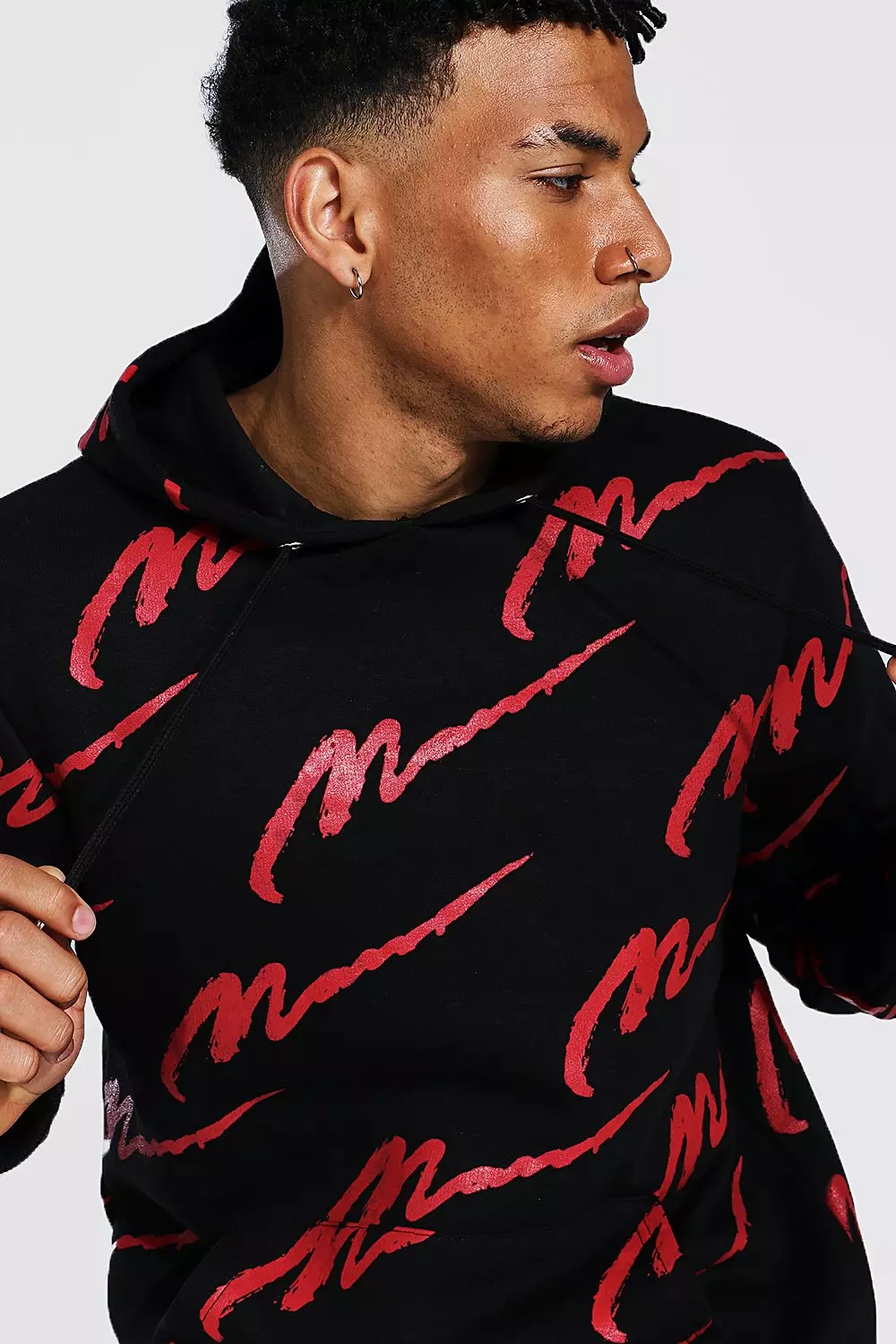 All over man printed hooded tracksuit red sale