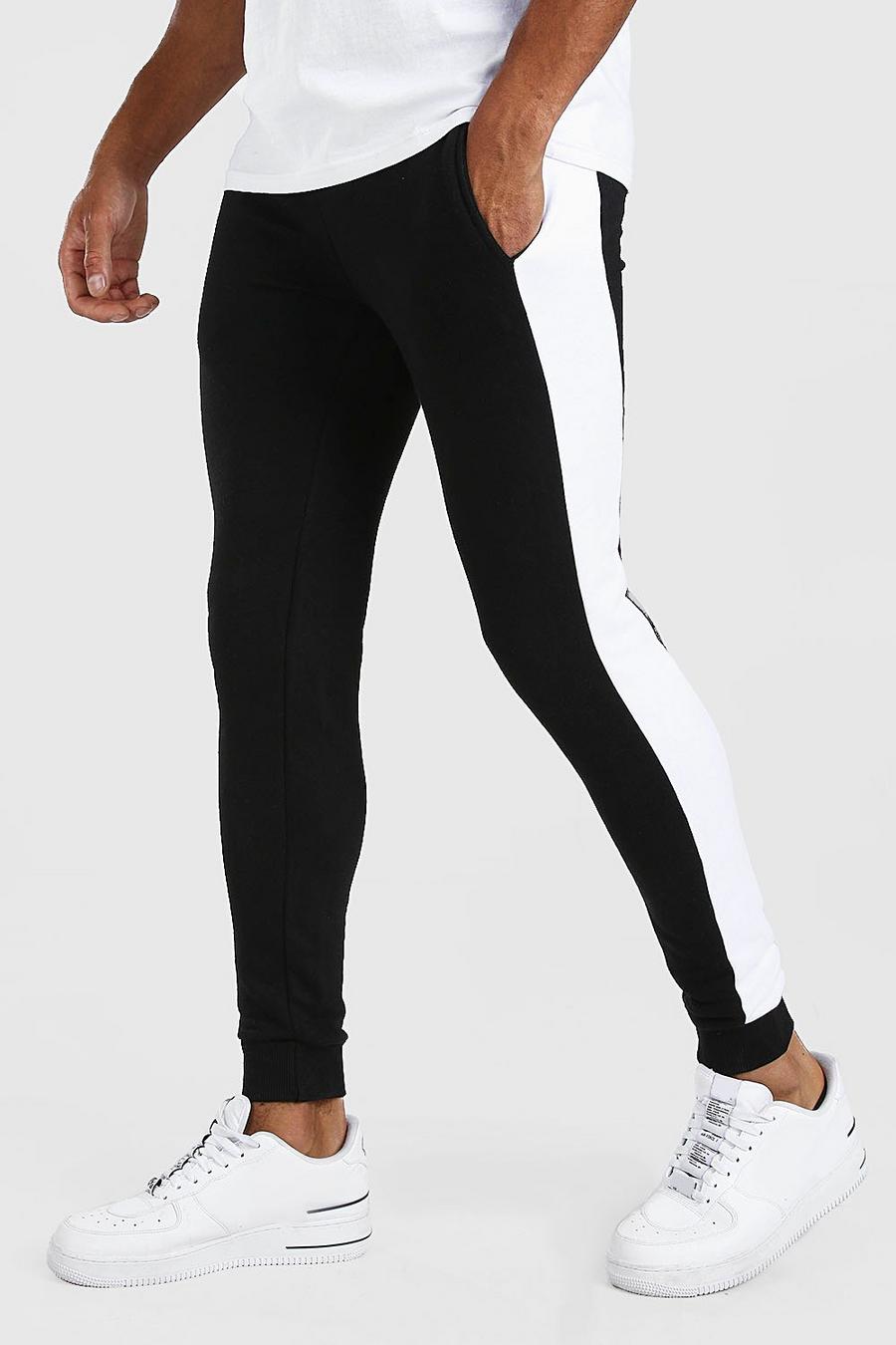Pantalones de correr superskinny con panel lateral, Negro image number 1
