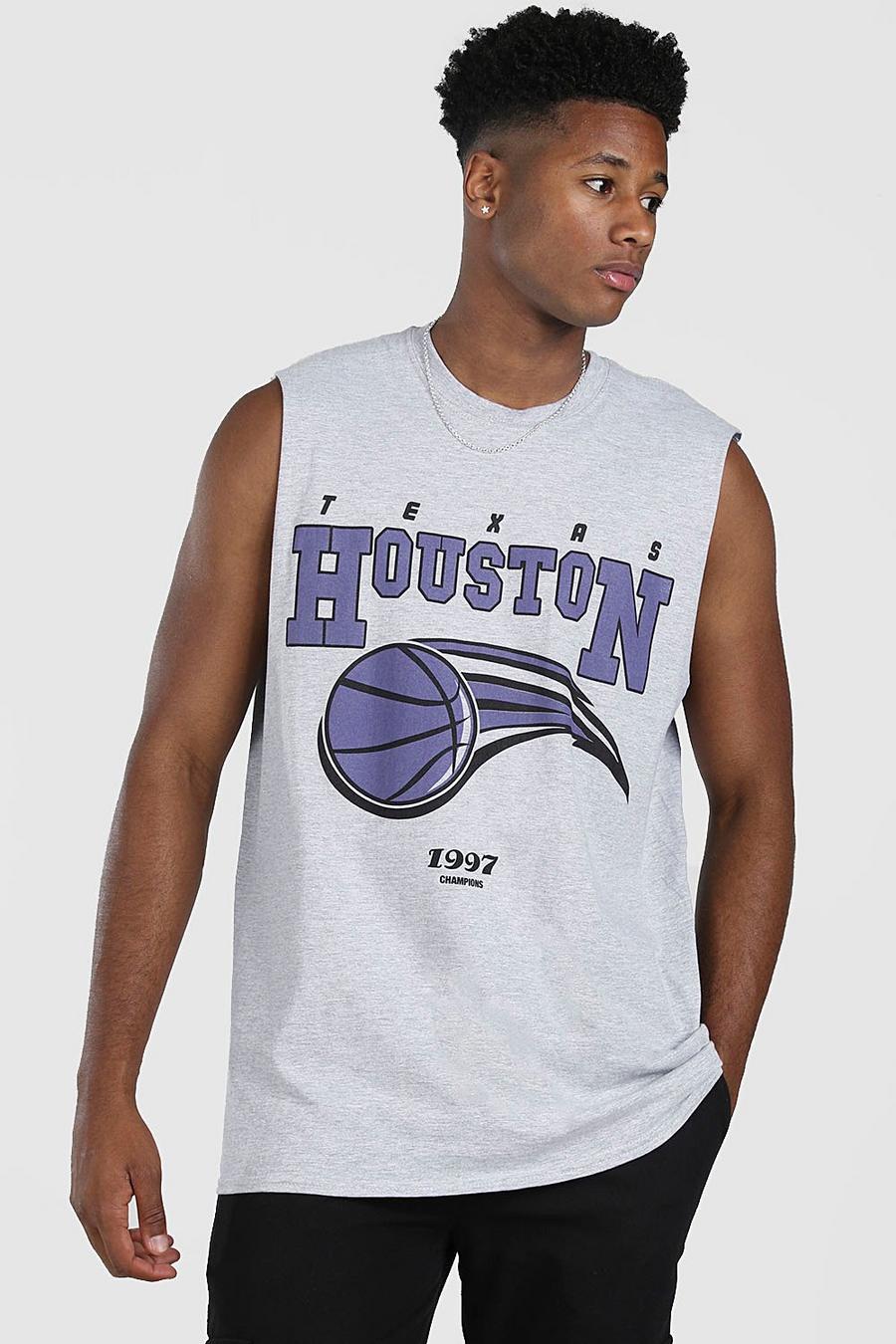 Grey marl Oversized Basketball Print Drop Armhole Tank image number 1