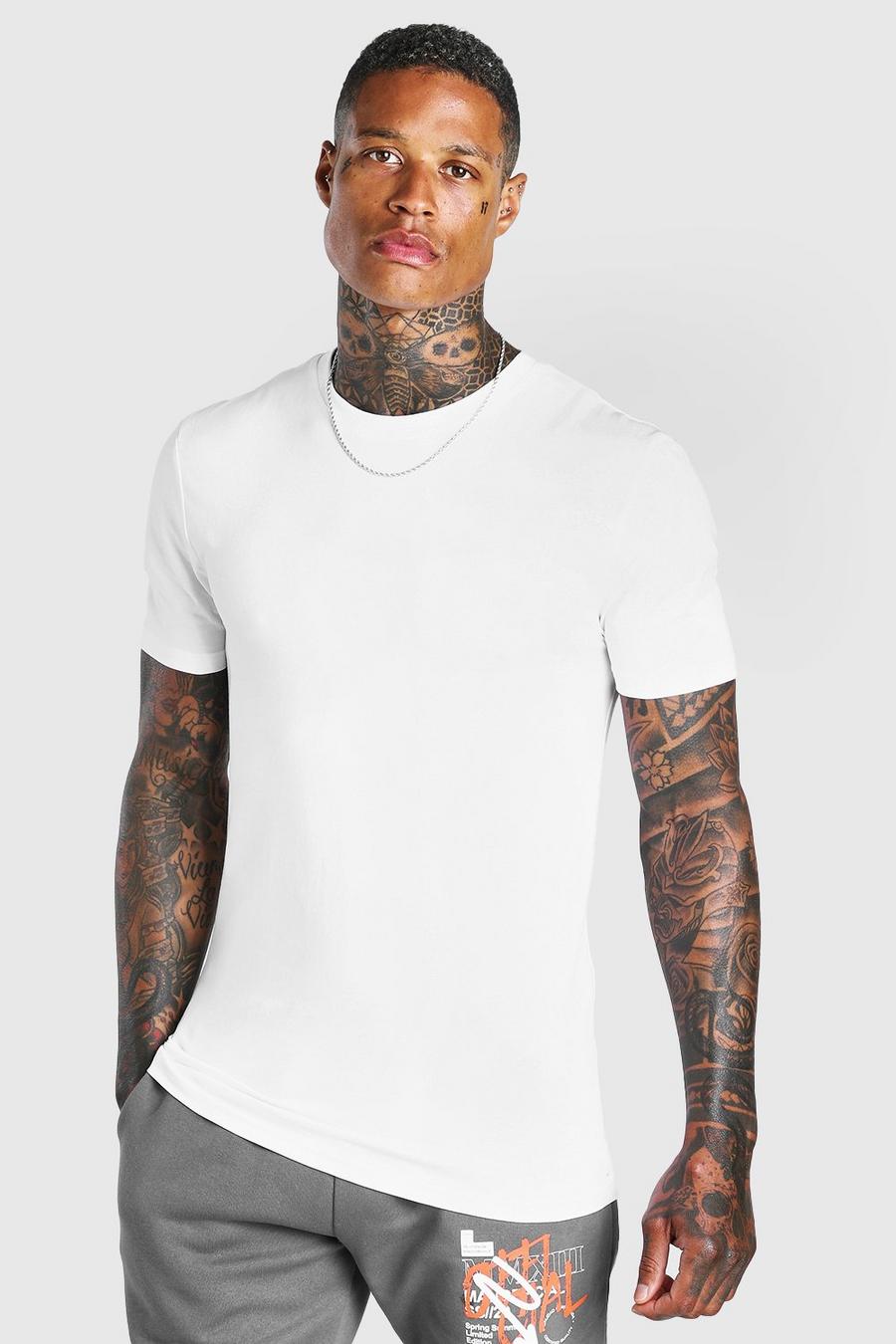 Schlichtes Muscle-Fit Rundhals-T-Shirt, Weiß image number 1