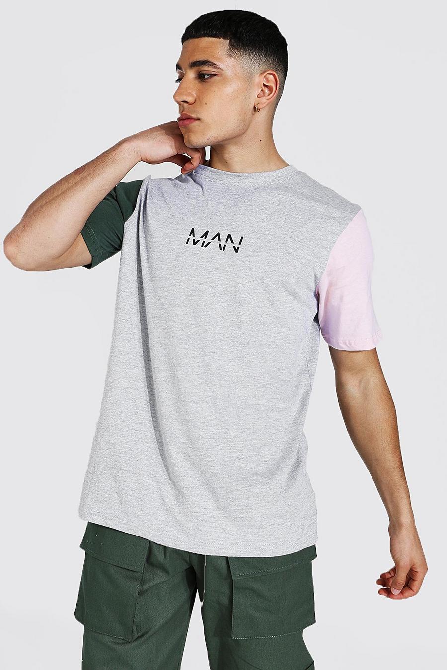 Original MAN T-Shirt mit Colorblock, Grau meliert image number 1