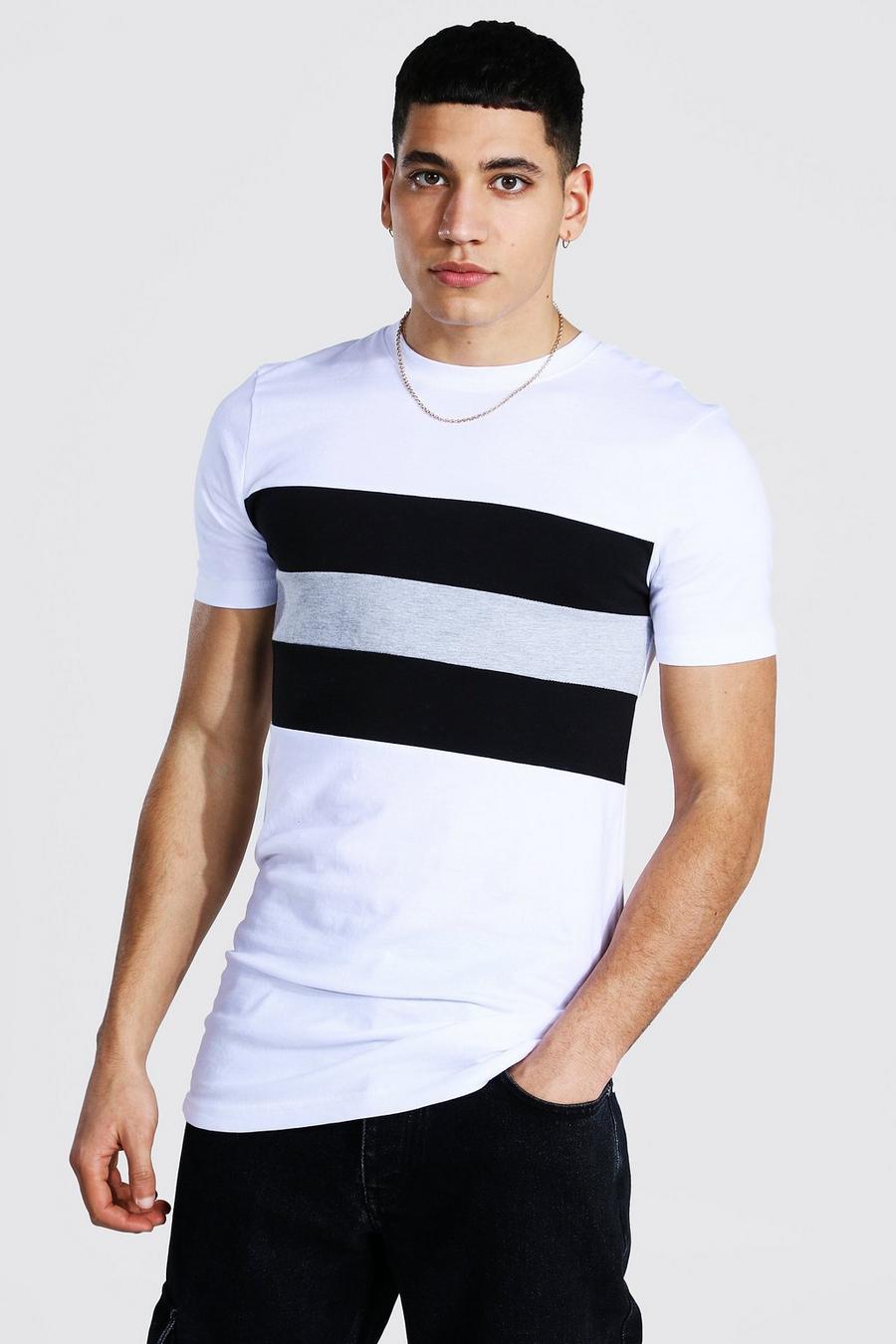 Longline Muscle Fit T-Shirt mit Colorblock-Einsatz, Weiß image number 1