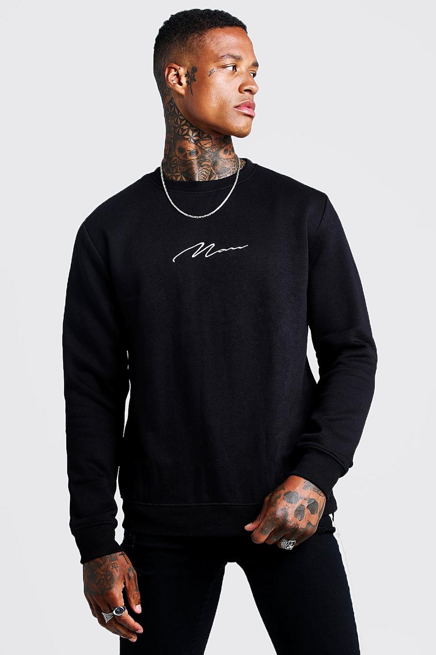 Zwart MAN Signature geborduurd sweater. image number 1