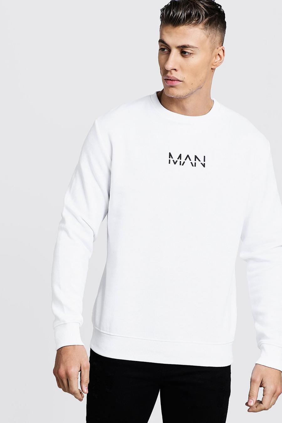 White Original MAN Crew Neck Fleece Sweatshirt image number 1