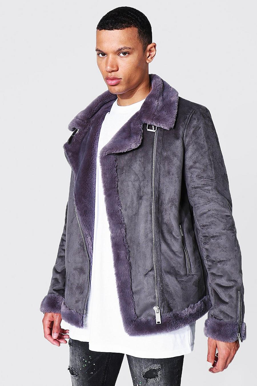 Charcoal Tall Faux Fur Lined Suede Aviator image number 1