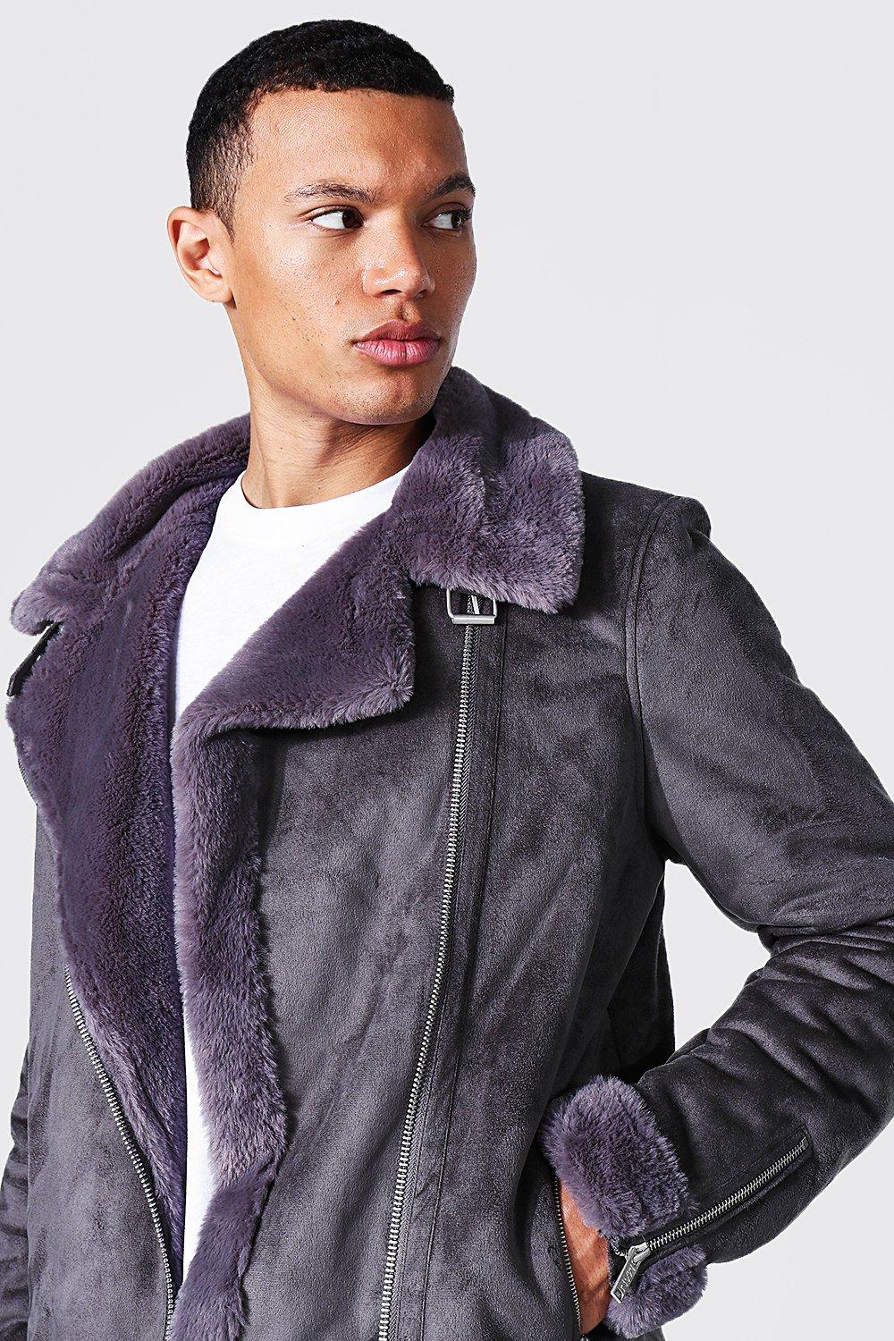 Faux Fur Lined Suede Aviator Jacket