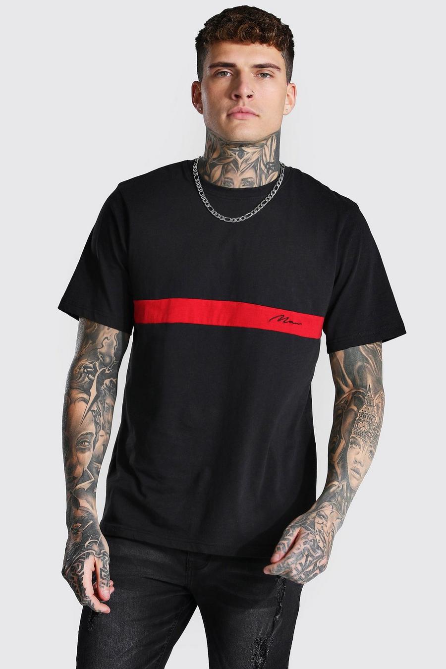 Black svart Man Signature T-shirt med blockfärger