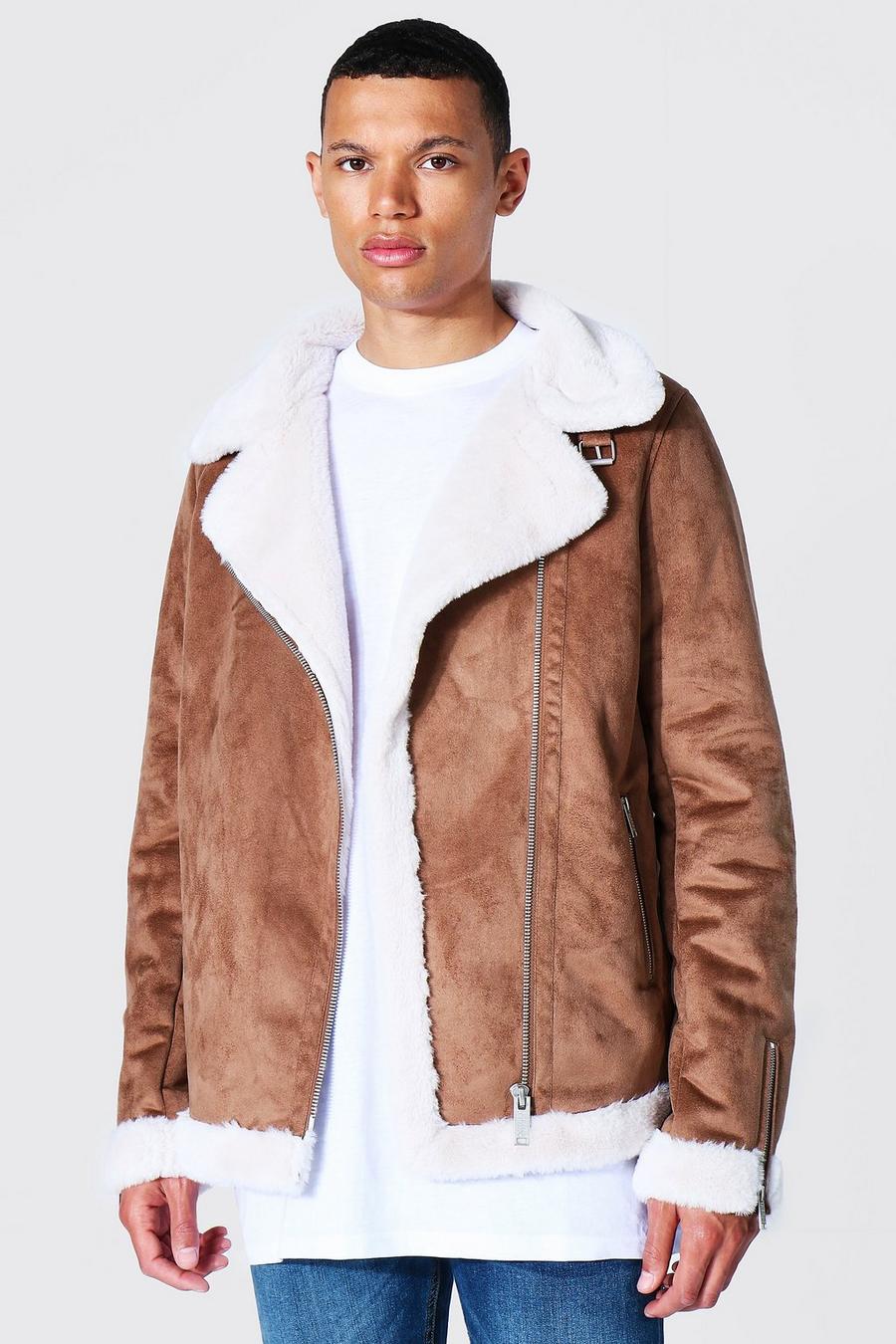 Tan Tall Faux Fur Lined Suede Aviator image number 1