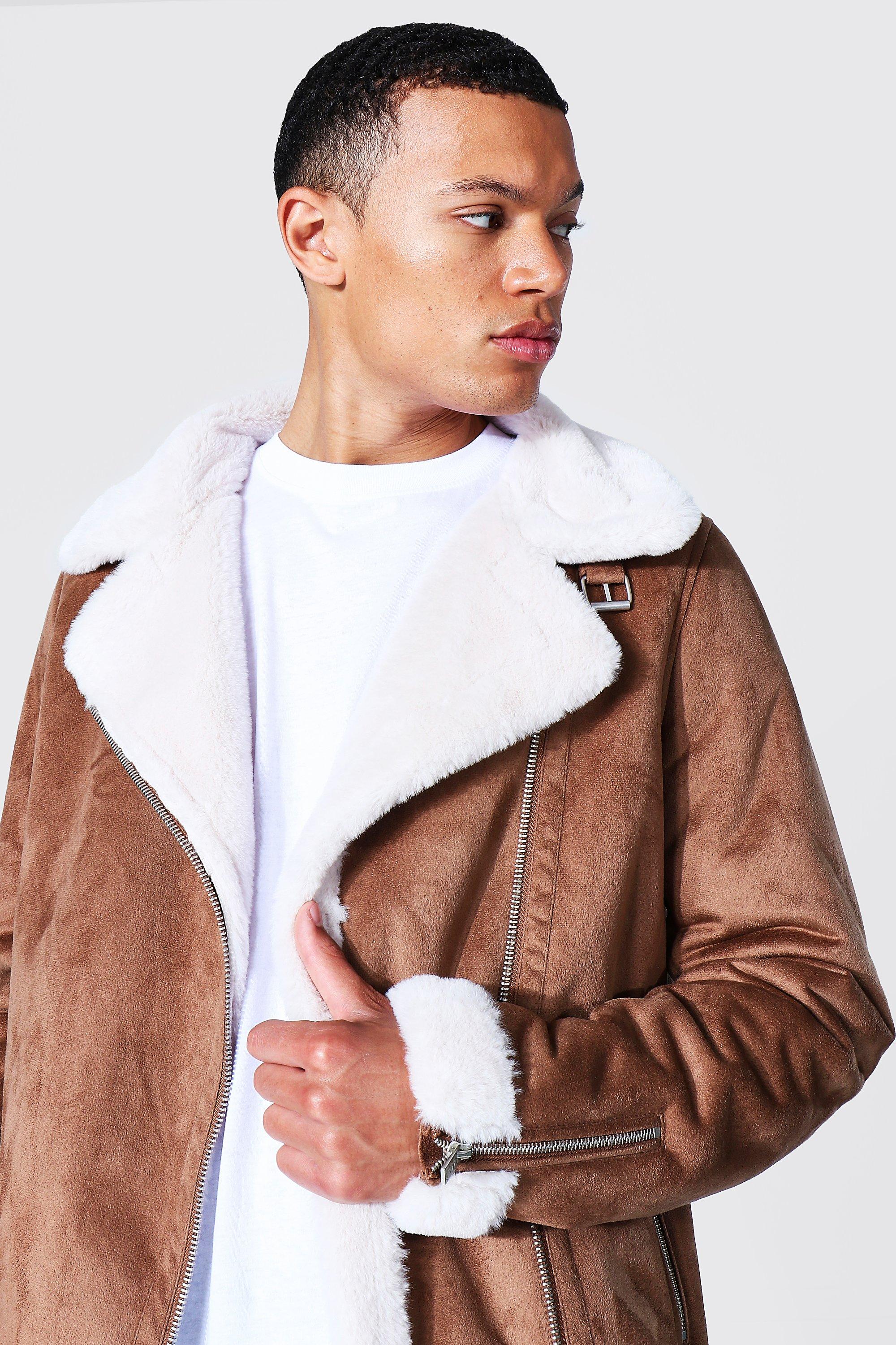 Faux suede on sale aviator jacket mens